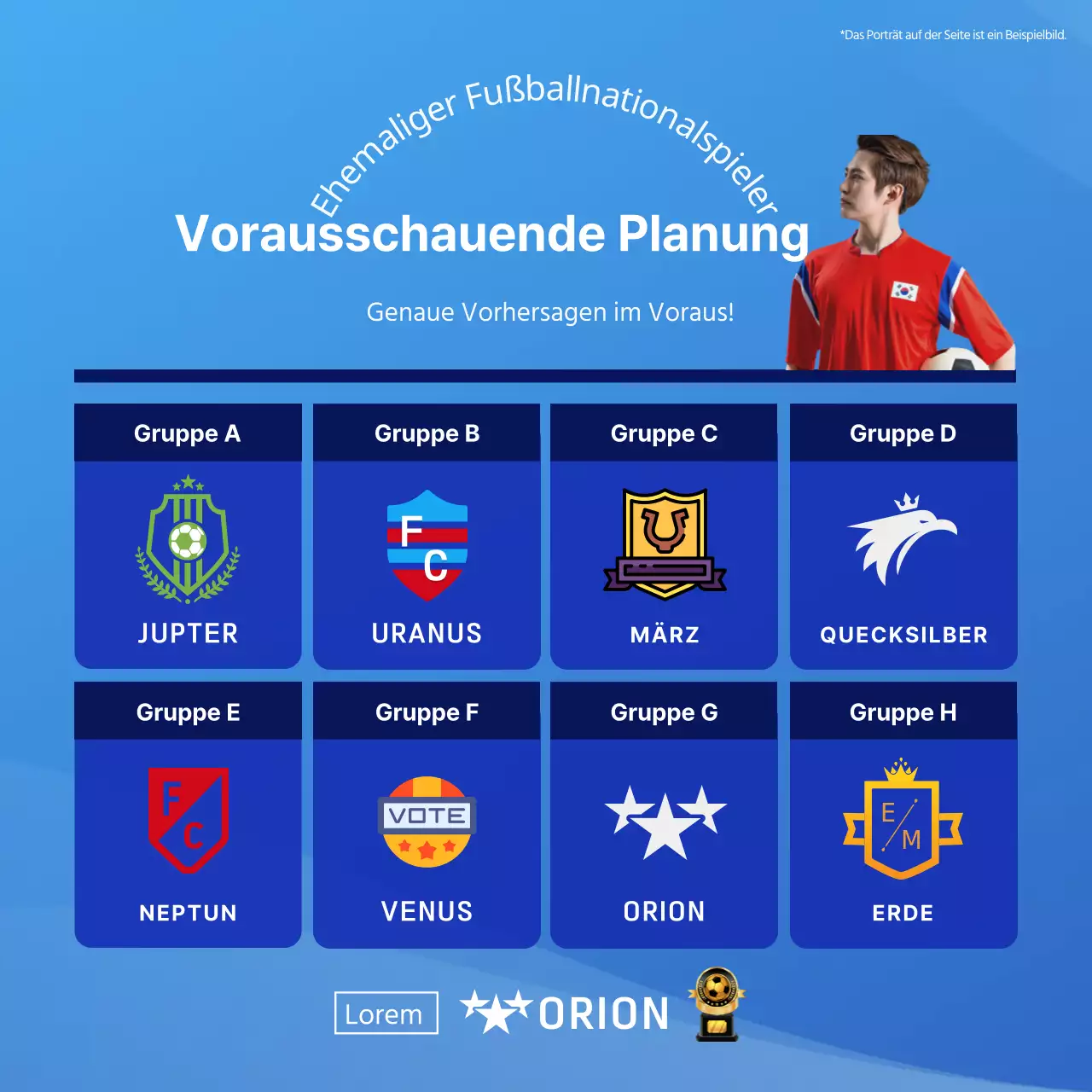 Vorhersage von Fußballspielen in einem hellblauen und blauen Tabellenformat