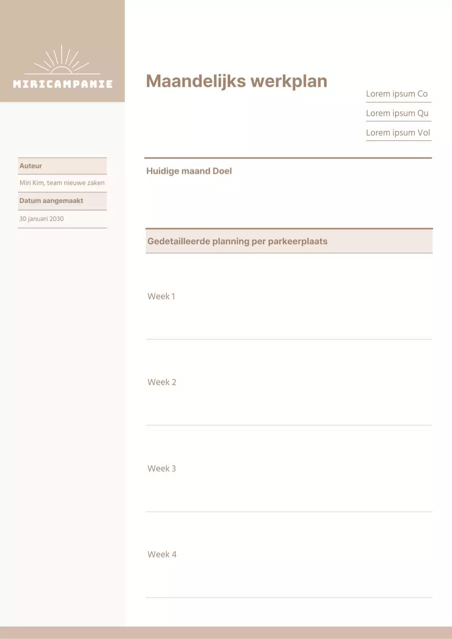 Een schoon, beige maandelijks werkplan