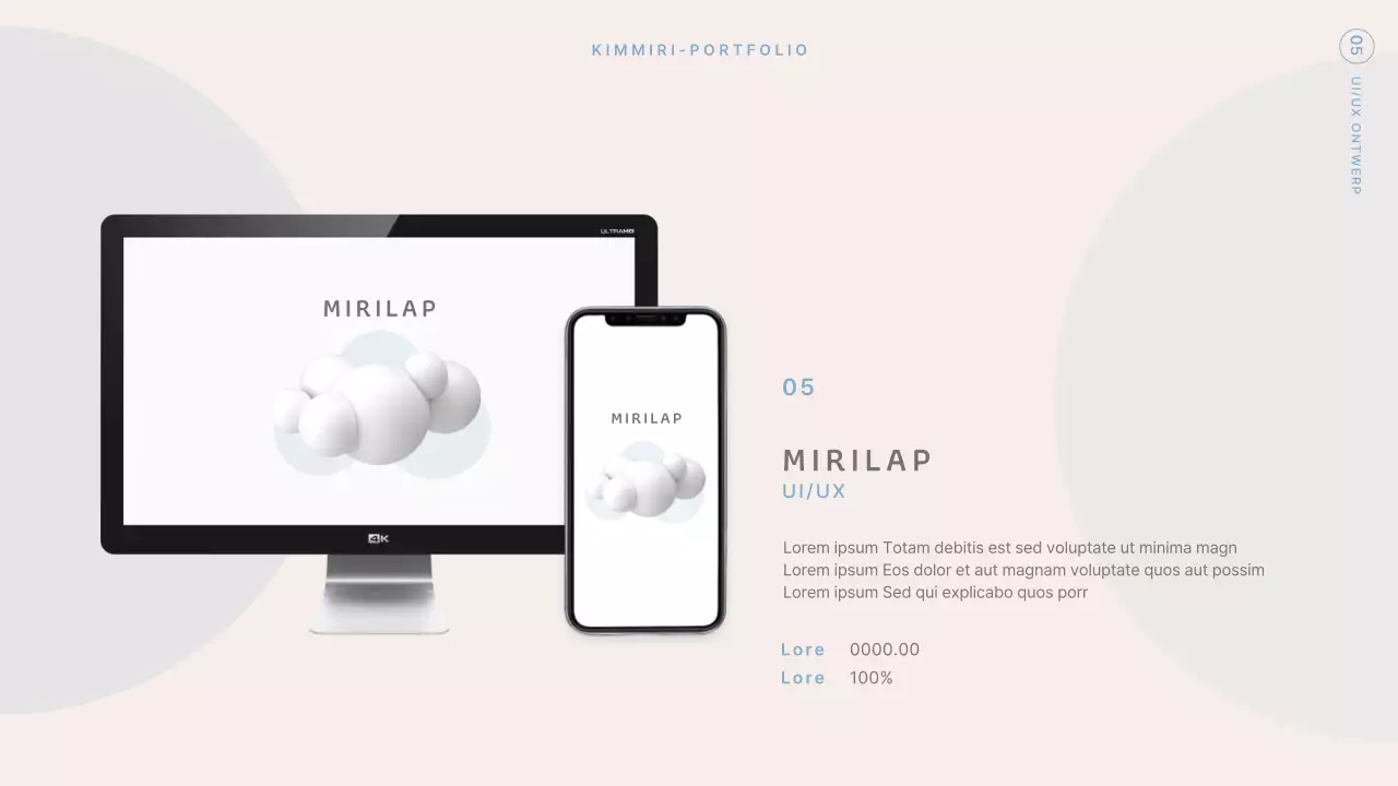 Moderne designerportfolio in beige en lichtblauw