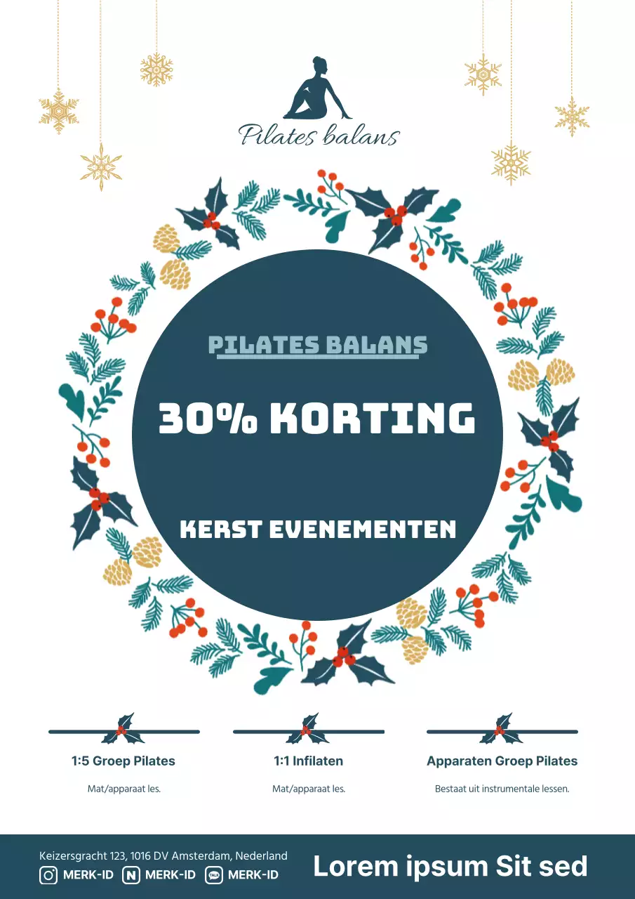 Stijlvolle promotieflyer voor kerstevenementen in groen en wit