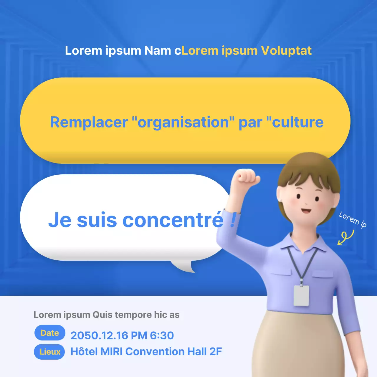 Guide de lecture illustré en 3D, bleu et jaune, sur la culture organisationnelle
