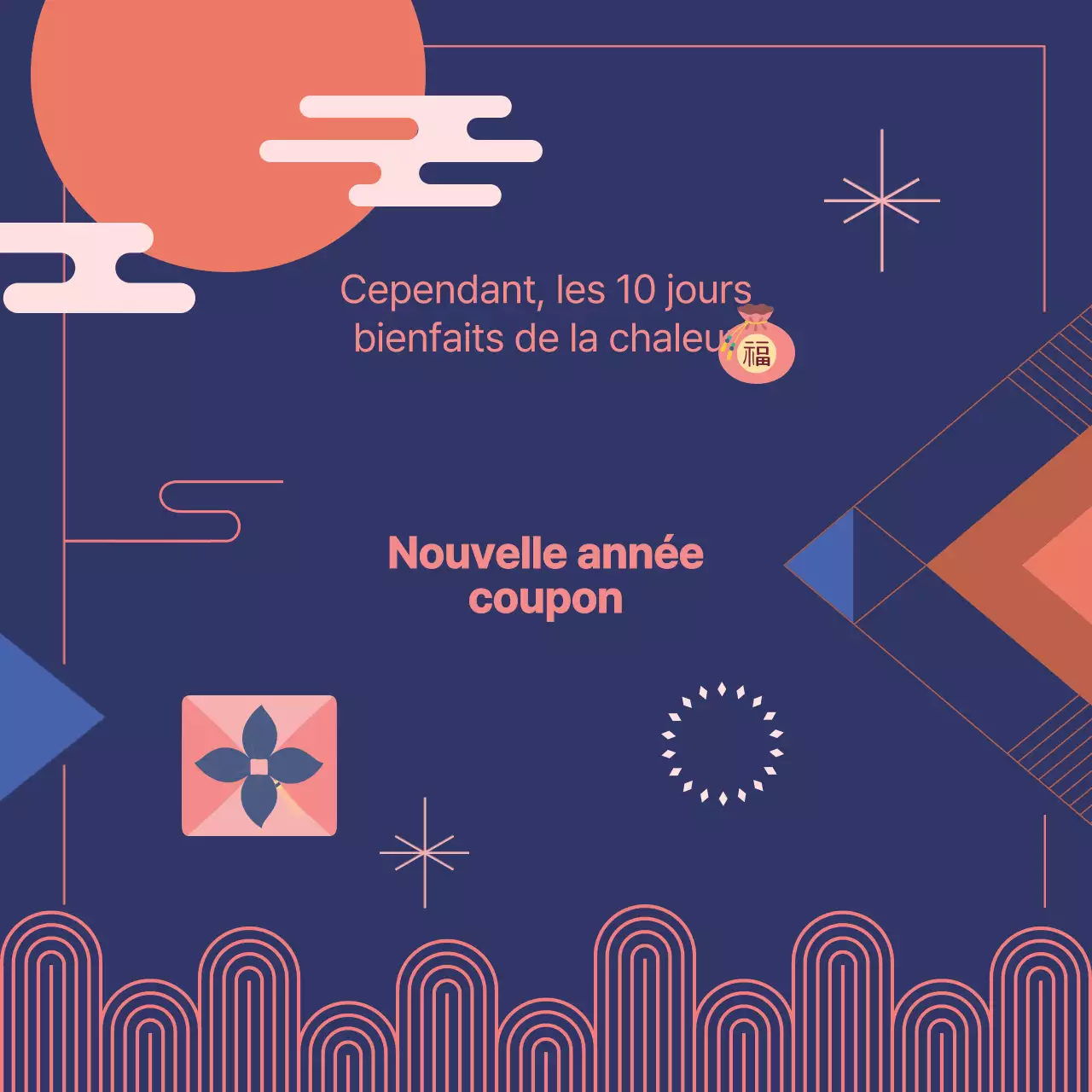 Offre de coupon du Nouvel An lunaire des Points orange sur fond bleu marine