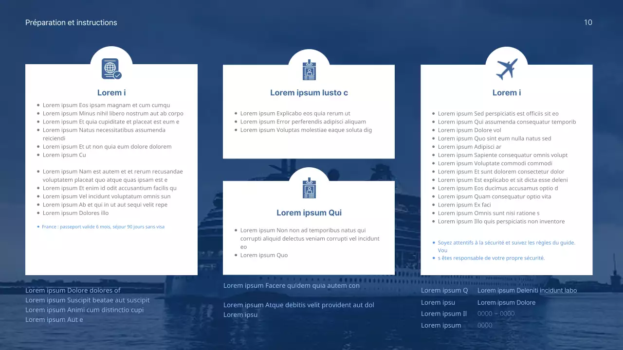 Un produit de croisière simple et épuré, avec des couleurs bleu marine et blanc vif pour une meilleure lisibilité.