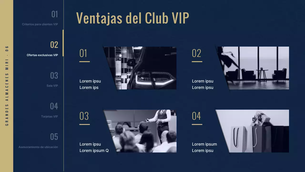 Club VIP de los grandes almacenes de lujo en azul marino