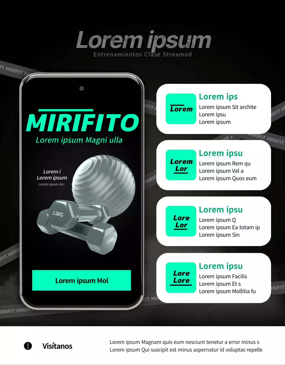 Deportivo servicio de aplicaciones de entrenamiento en casa en negro y menta