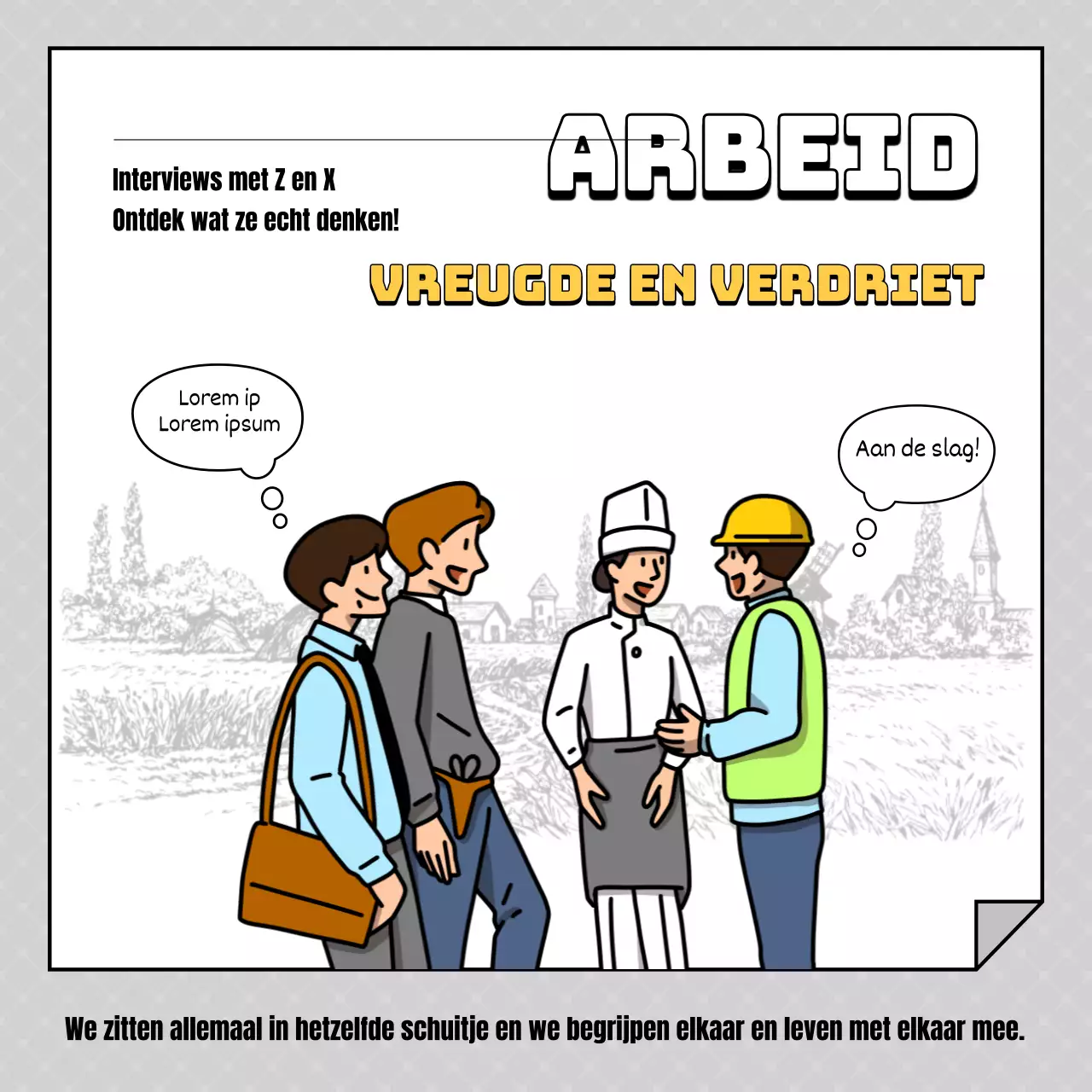 Een eenvoudige interviewpost voor gele en grijze werknemers