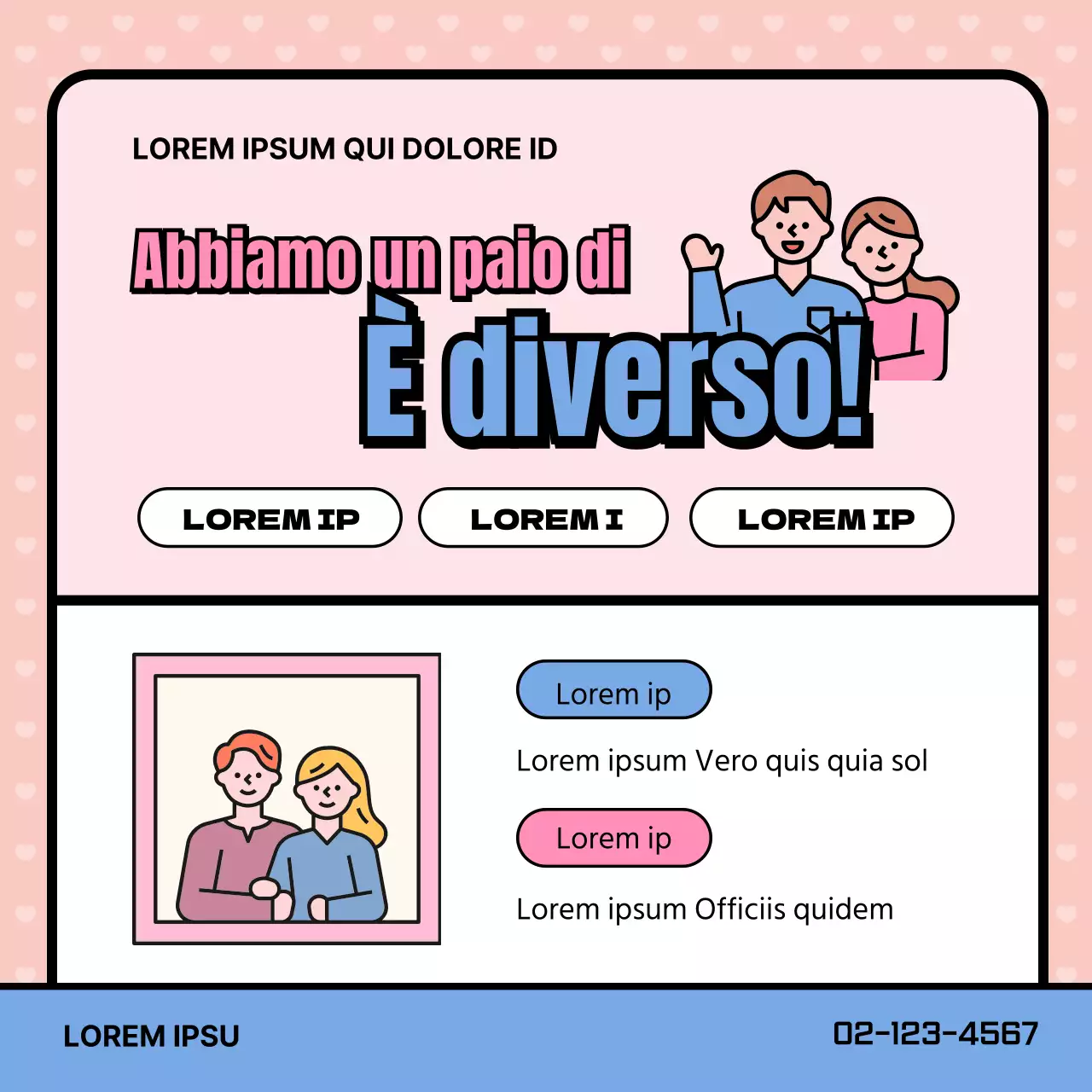 Promuovere una clinica di consulenza di coppia con graziose illustrazioni rosa e azzurre