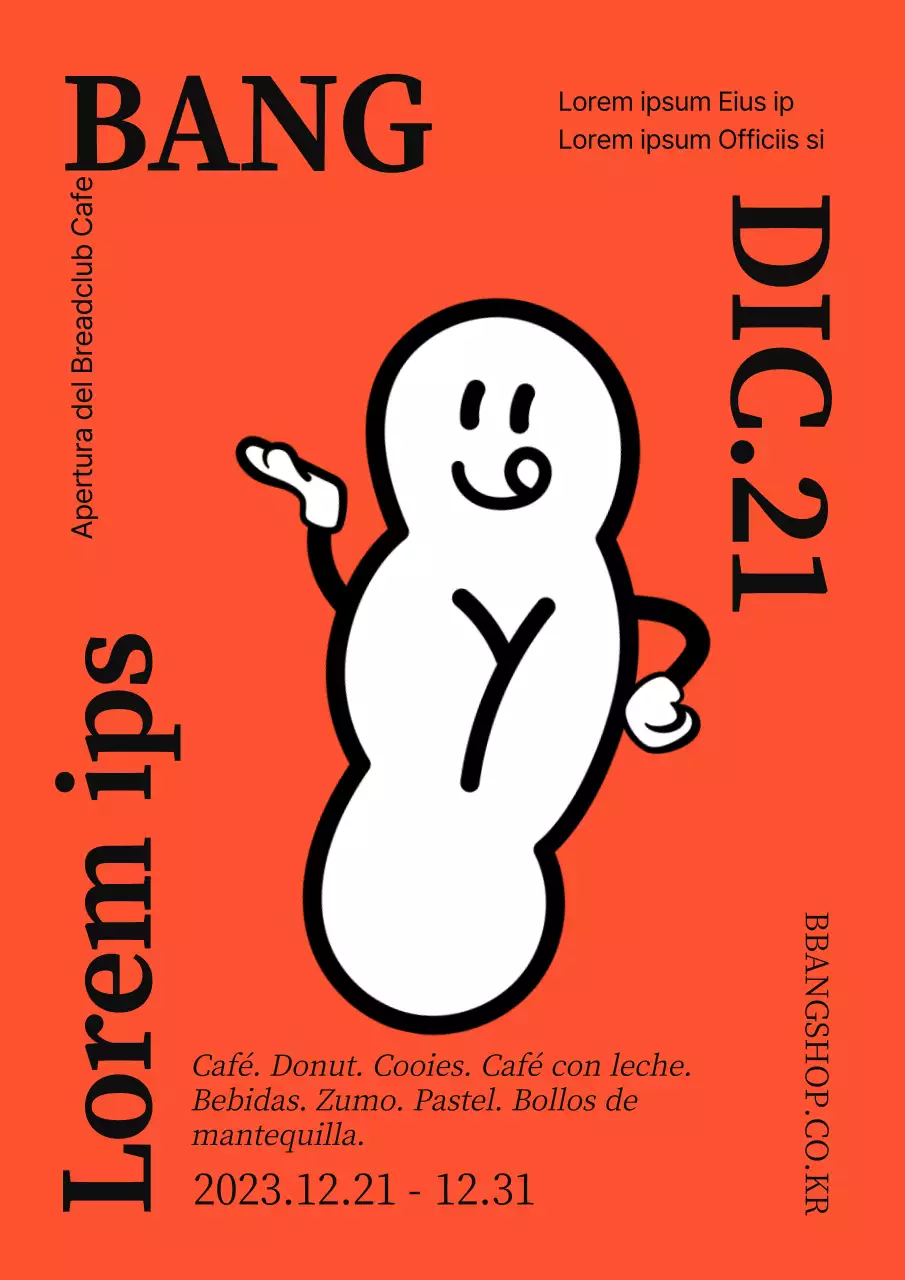 Cartel para la apertura de una tienda de golosinas con una sencilla combinación de colores naranja