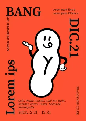 Cartel para la apertura de una tienda de golosinas con una sencilla combinación de colores naranja