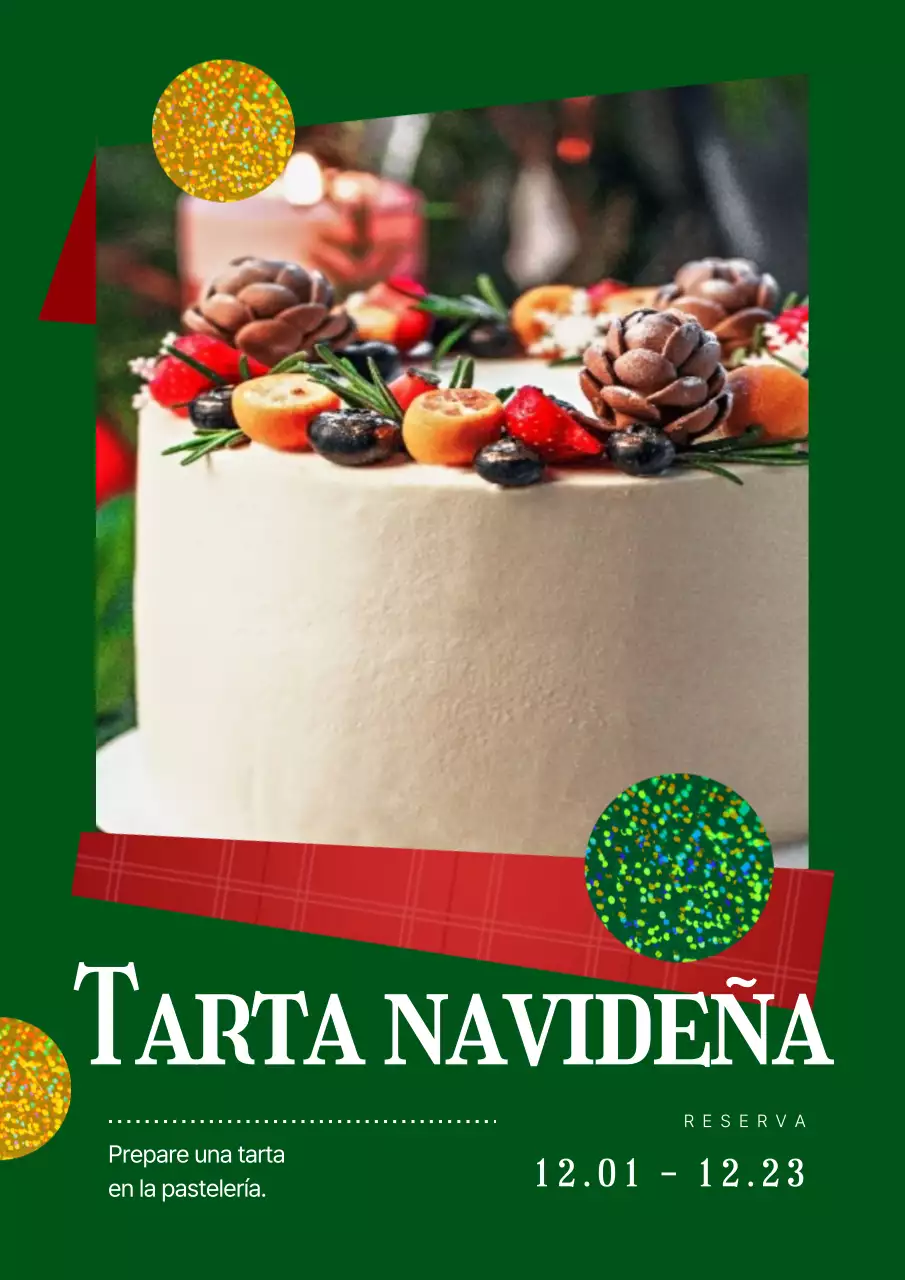 Reserve una tarta navideña verde y roja