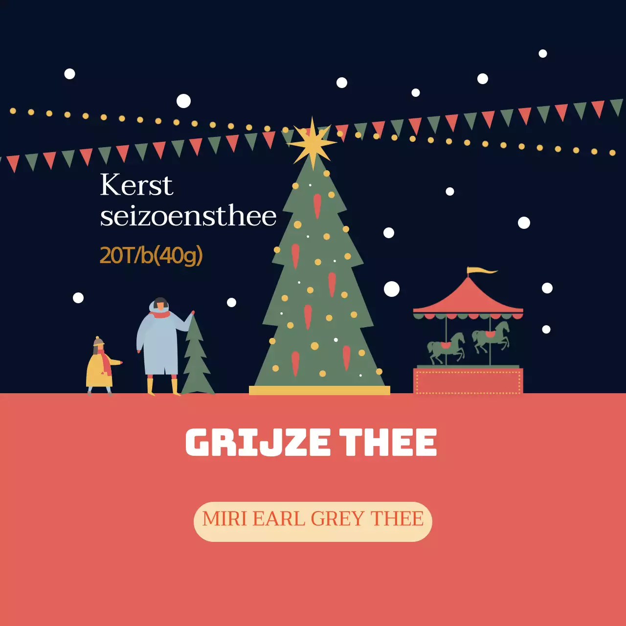 Groen Rood Illustratie Kerstmis Seizoen Earl Grey Thee Etiket