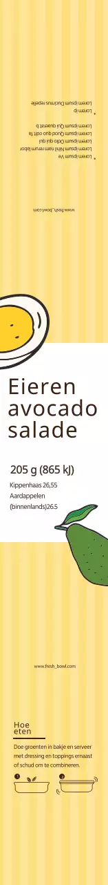 Geel geïllustreerd ei en avocadosalade label