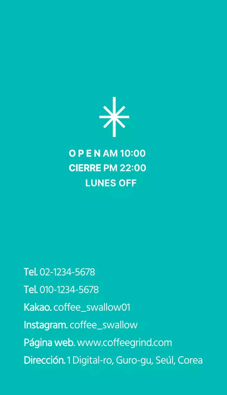 Sencilla tarjeta de visita gráfica turquesa para una cafetería