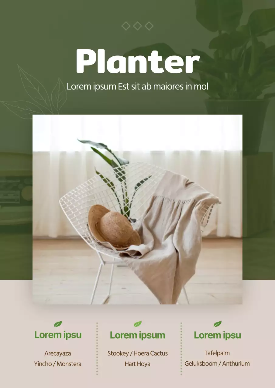 Promotioneel ontwerp met botanisch interieurthema in groene tinten