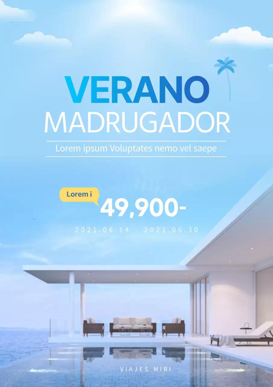 Cartel promocional sencillo de las rebajas de verano en azul claro