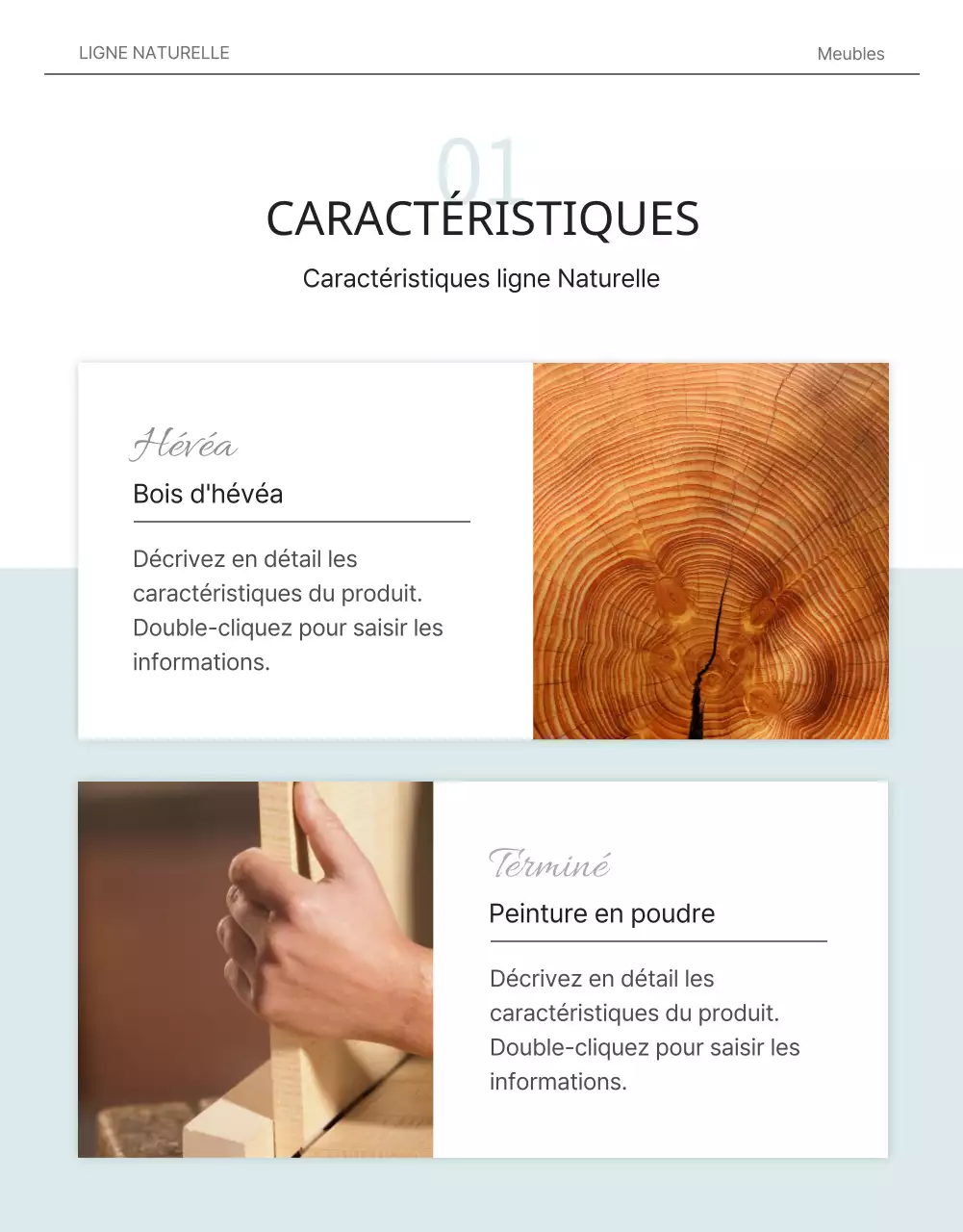 Concept de magazine en blanc et bleu clair pour promouvoir les meubles en bois massif