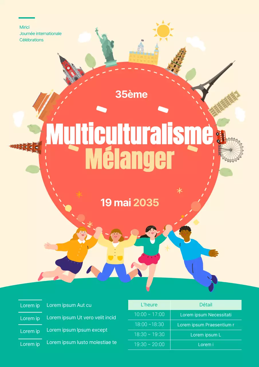 Guide des événements multiculturels de la Journée mondiale aux couleurs corail et menthe