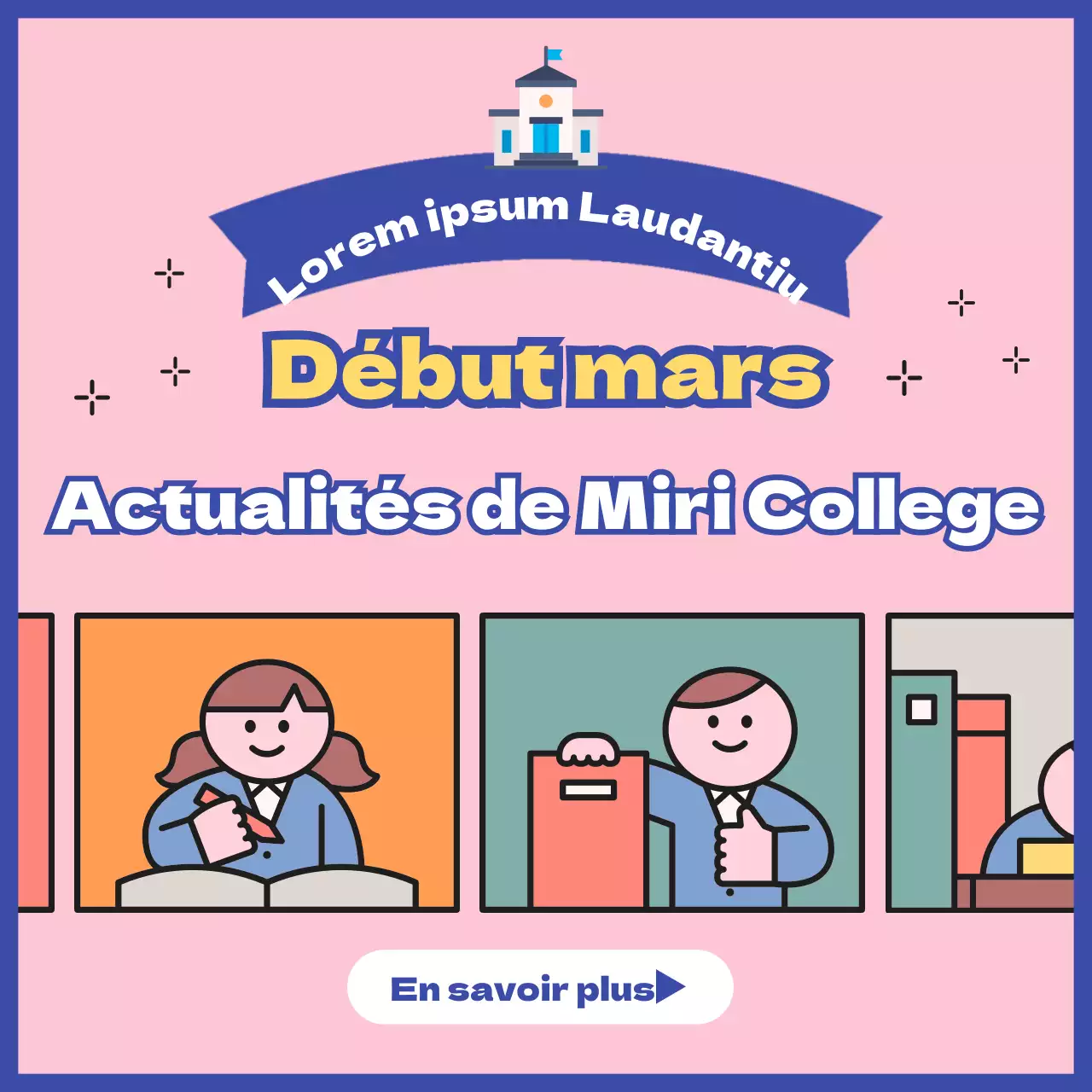 Nouvelles du collège avec de jolies illustrations sur fond rose