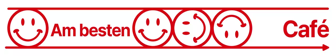 Einfache, saubere Text- und Emoji-Kombination im Stil eines Cafés in Rot