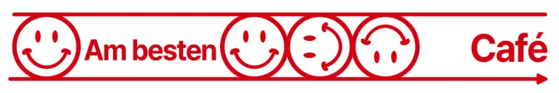 Einfache, saubere Text- und Emoji-Kombination im Stil eines Cafés in Rot