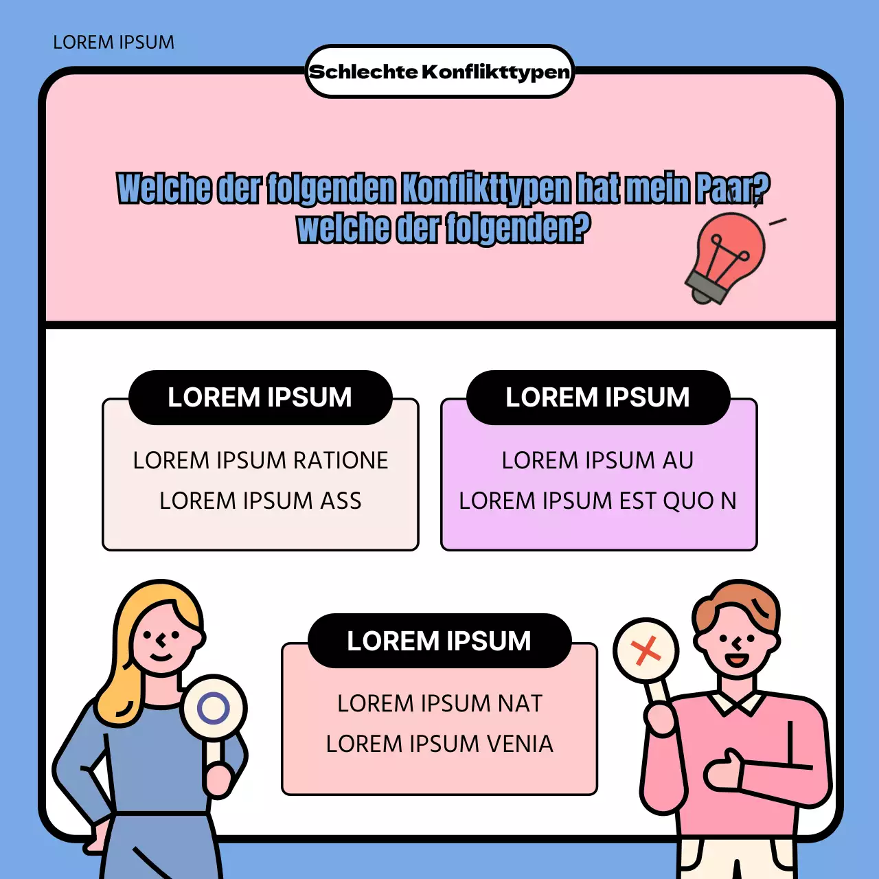 Werbung für eine Beratungsstelle für Paare mit schönen rosa und blauen Illustrationen