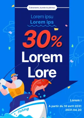 Réduction pour la Journée des pêcheurs avec une illustration de pêche sur fond bleu