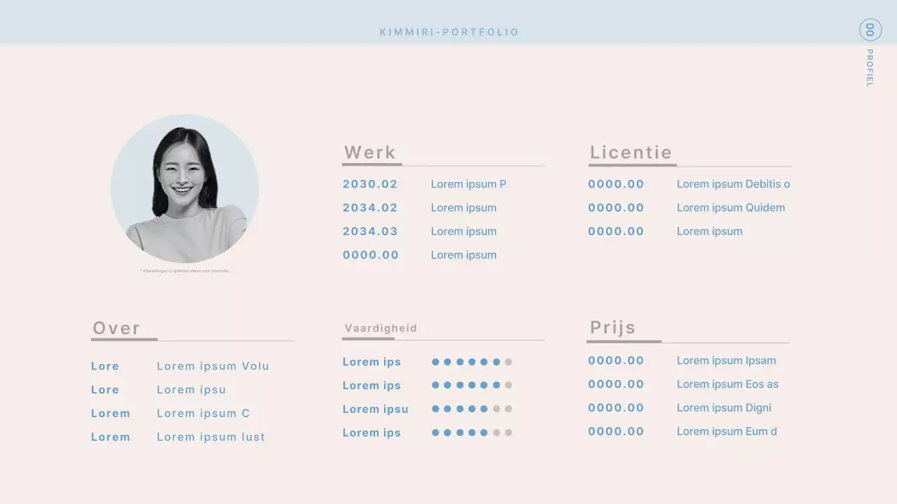 Moderne designerportfolio in beige en lichtblauw