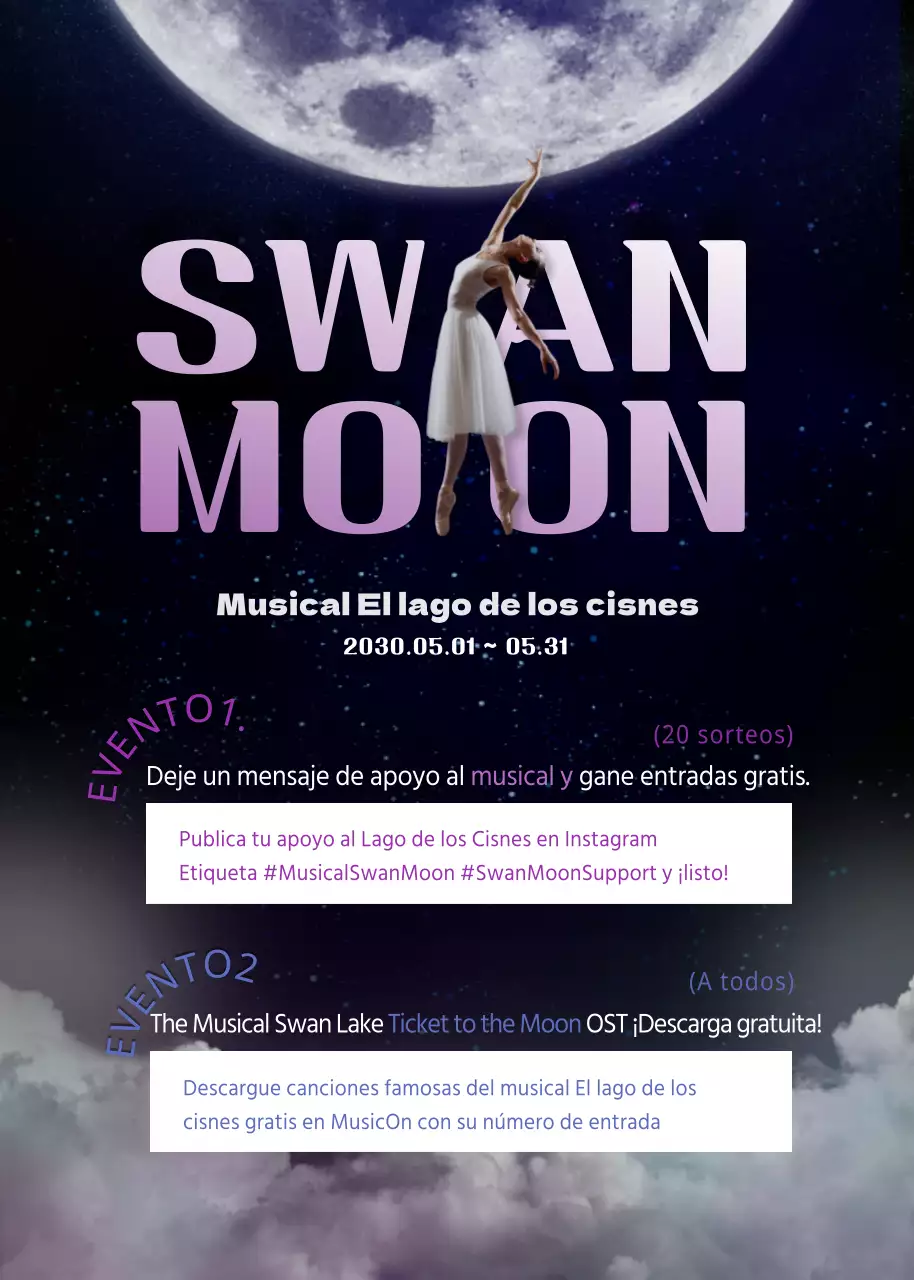 Un sorteo de entradas para un musical con un toque azul marino y morado