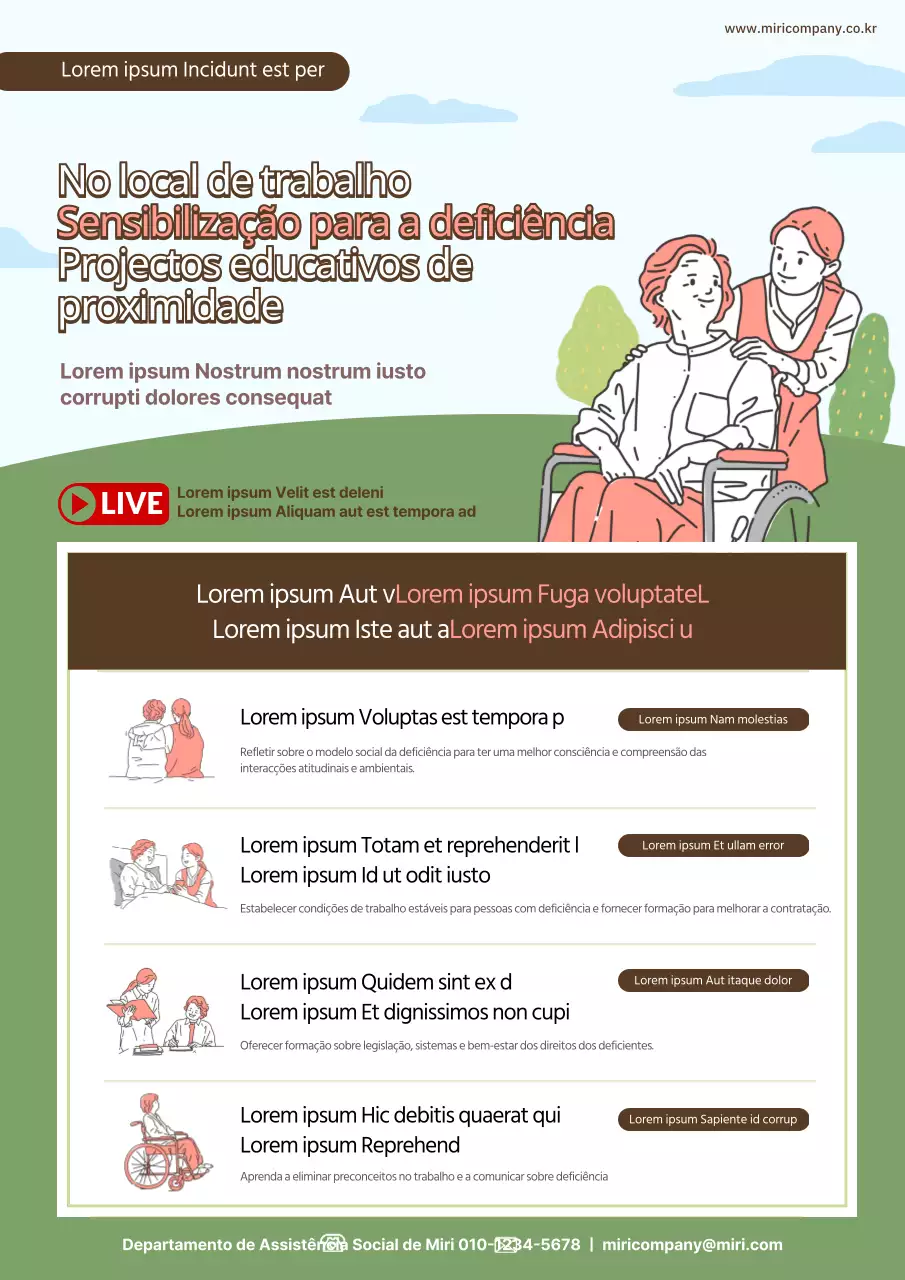 Webposter de formação em sensibilização para a deficiência com um tema de ilustração verde e cor-de-rosa