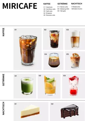 Monochromes einfaches Café-Menü-Plakat für ein Cafe