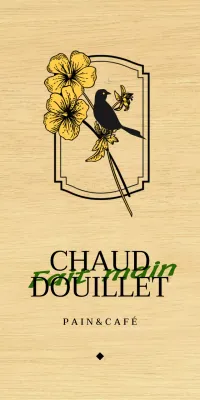 Conception émotionnelle d'un café-boulangerie avec des illustrations de fleurs et d'oiseaux en noir et jaune