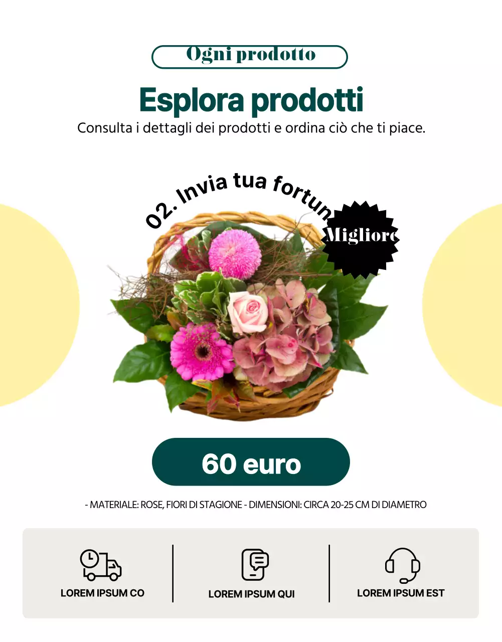 Vi presentiamo il classico servizio di consegna fiori verde e giallo