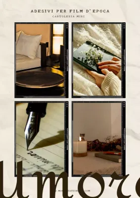 Pellicola adesiva beige e nera con marchio della cancelleria