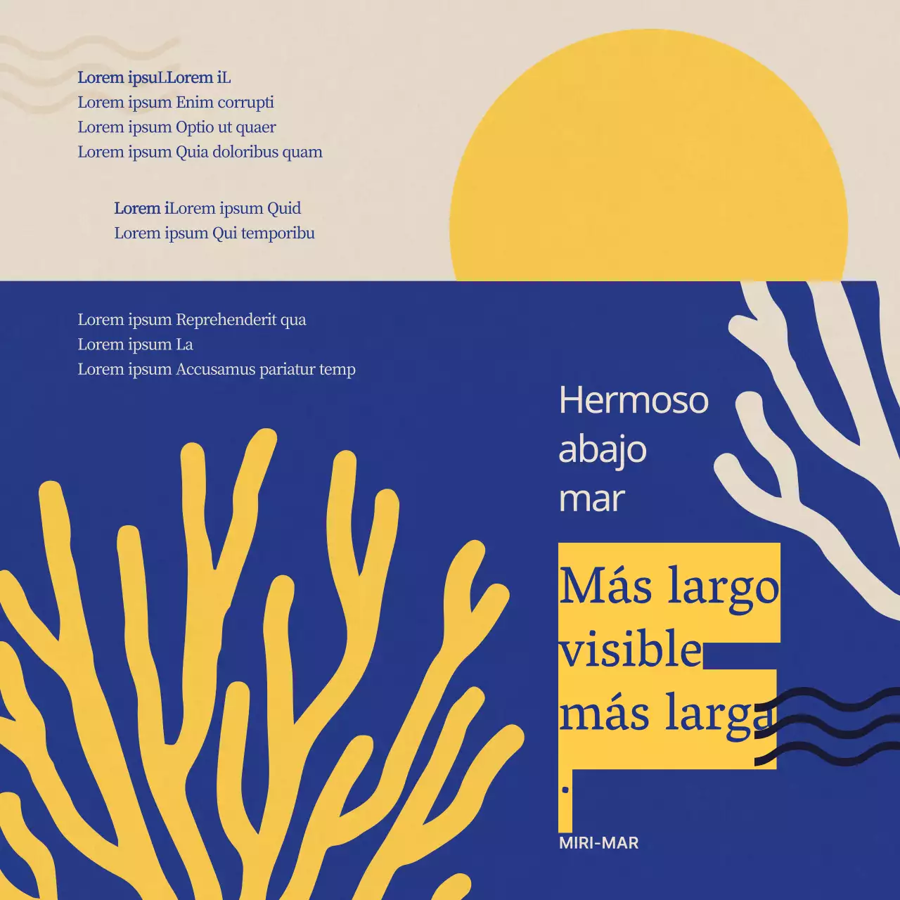 Ilustración sencilla y abstracta en amarillo y azul para presentar el Día del Marisco