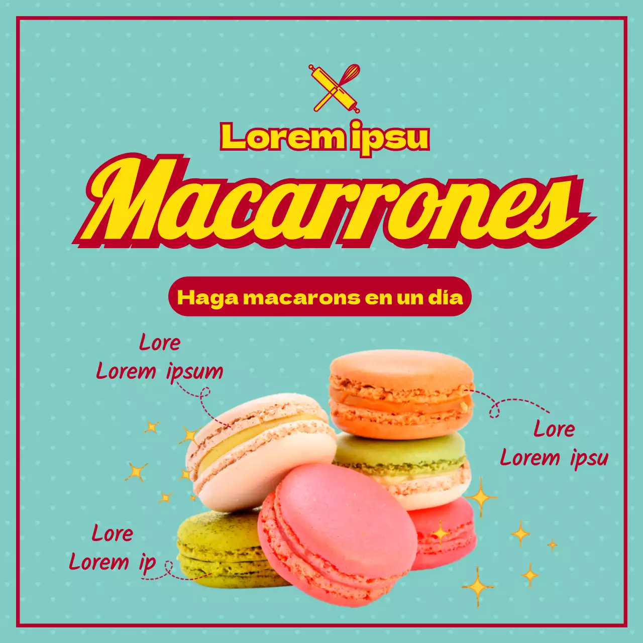 Macarons de menta y amarillo-rojo en un día: una clase de un día