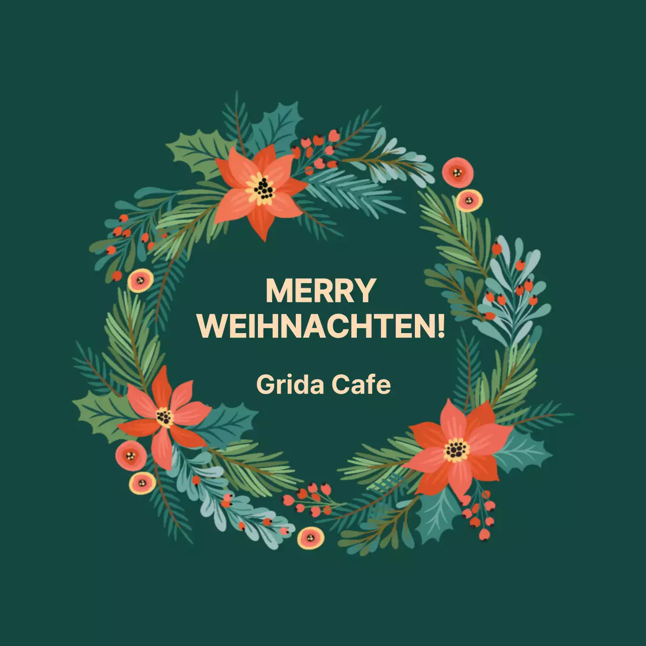 Weihnachtscafé-Etikett mit grüner Illustration