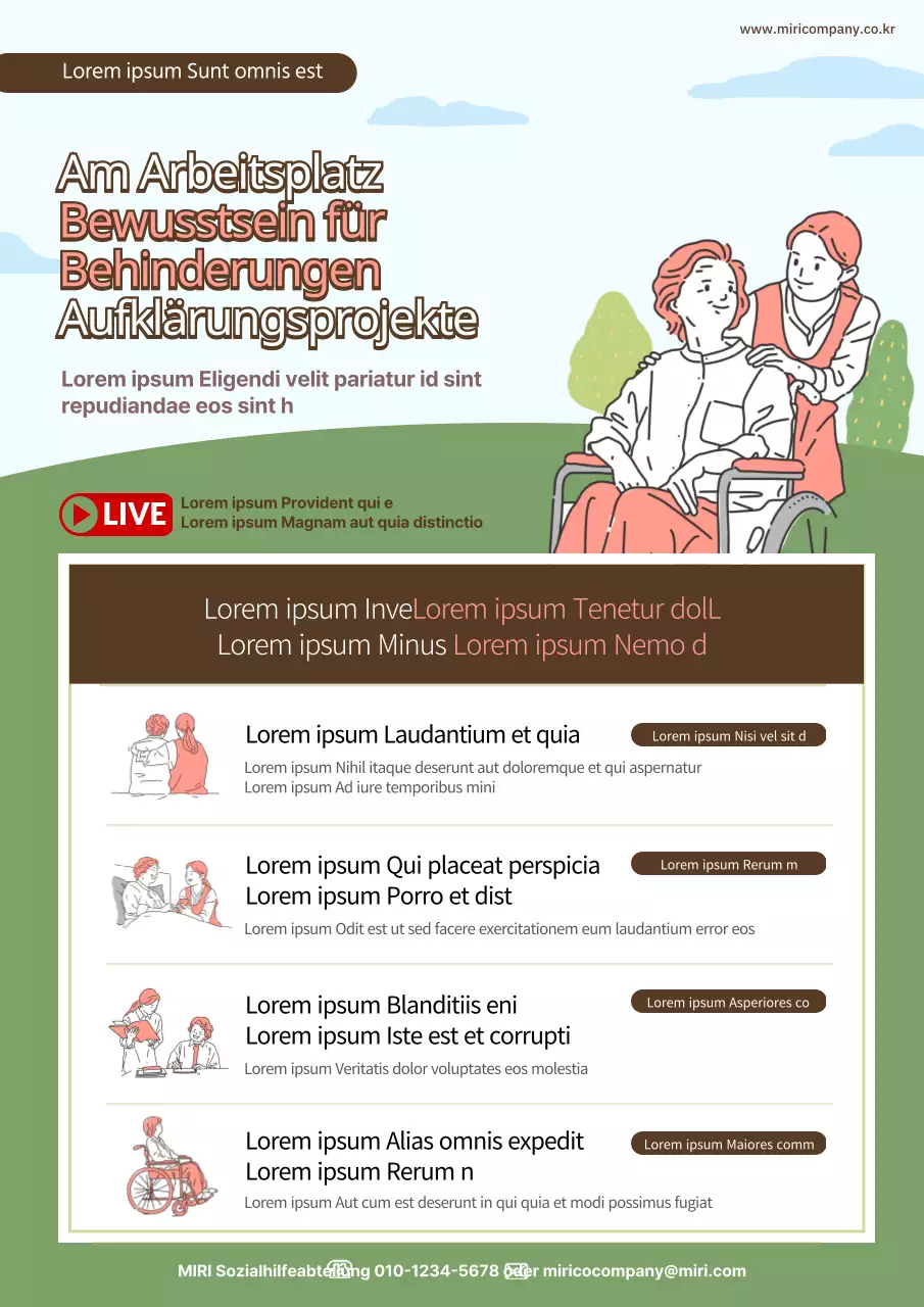 Webposter für Schulungen zur Sensibilisierung für Behinderungen mit grüner und rosa Illustration
