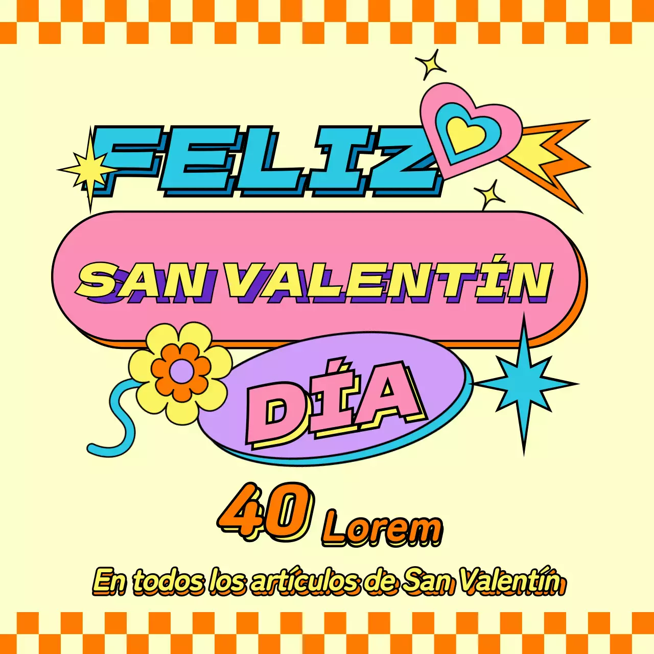 Evento de descuento de San Valentín con un concepto bonito y kitsch en color naranja vivo