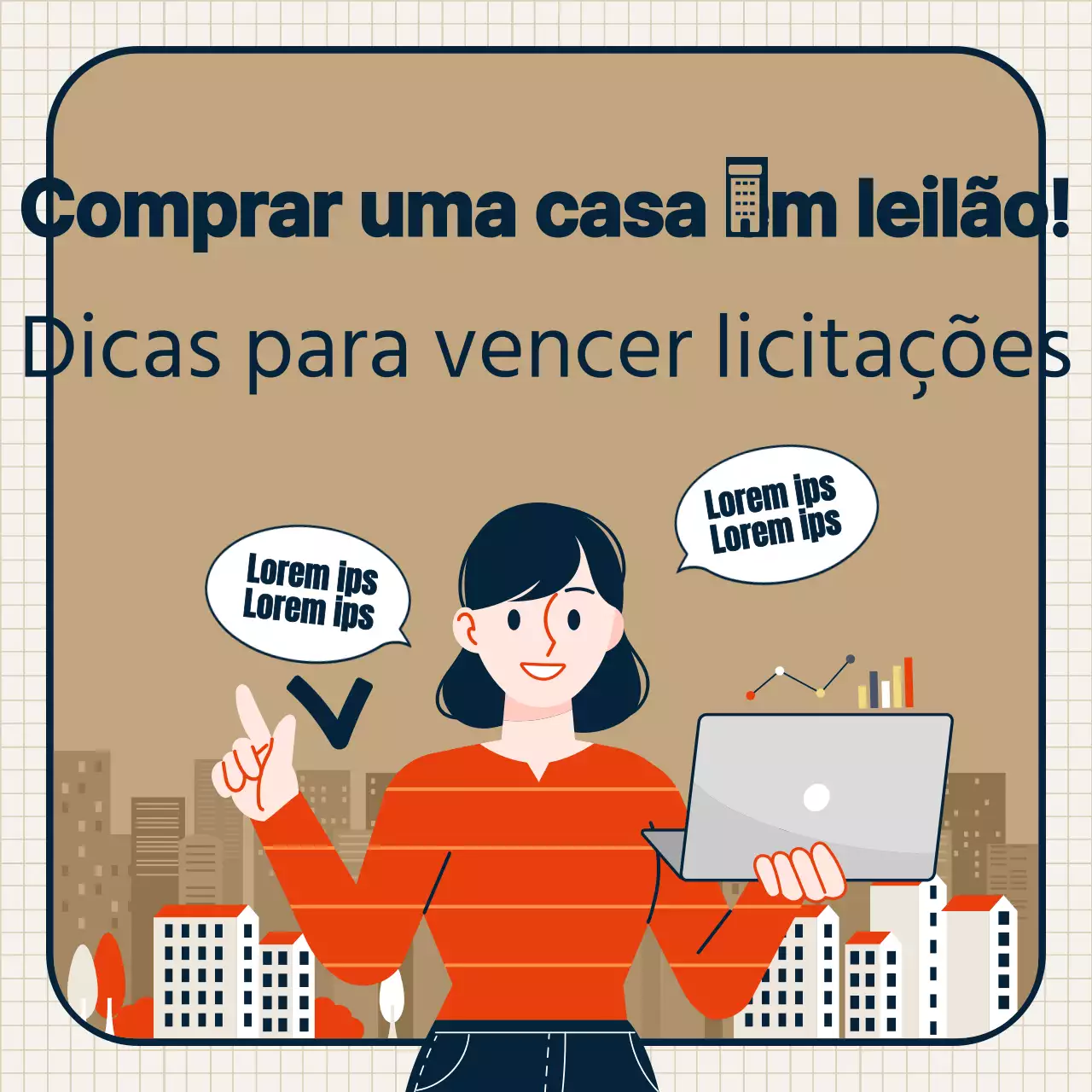 Tema de leilão de propriedades com ilustrações e combinações de molduras em bege