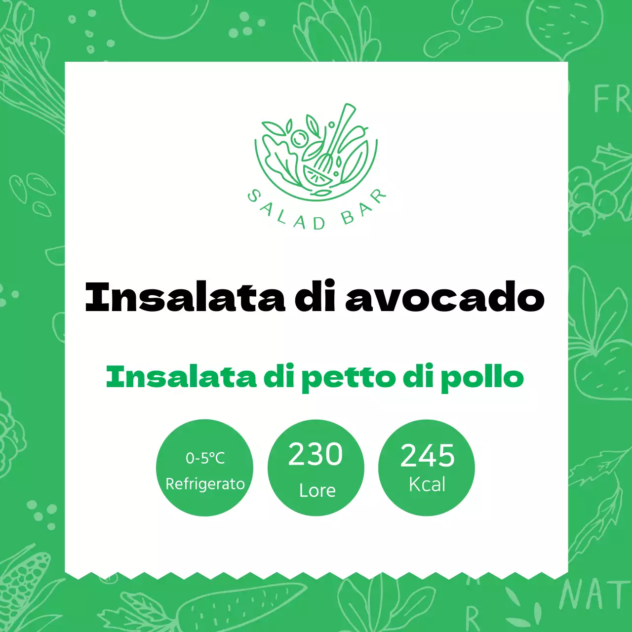 Etichetta per insalata di avocado con motivo verde