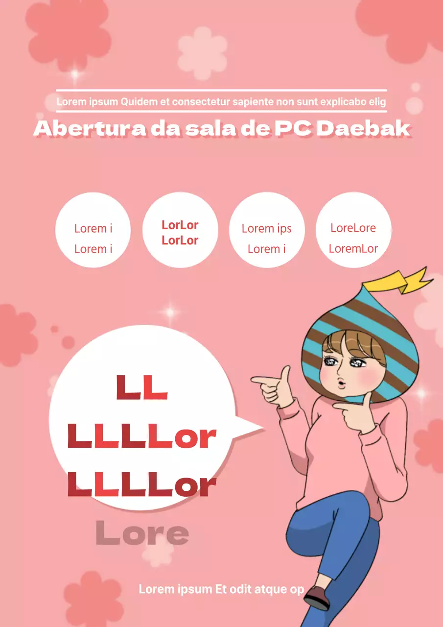 Folheto promocional de cibercafé giro em cor-de-rosa
