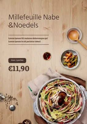 Millefeuille Nabe Japanse menuposter met houtstructuurachtergrond