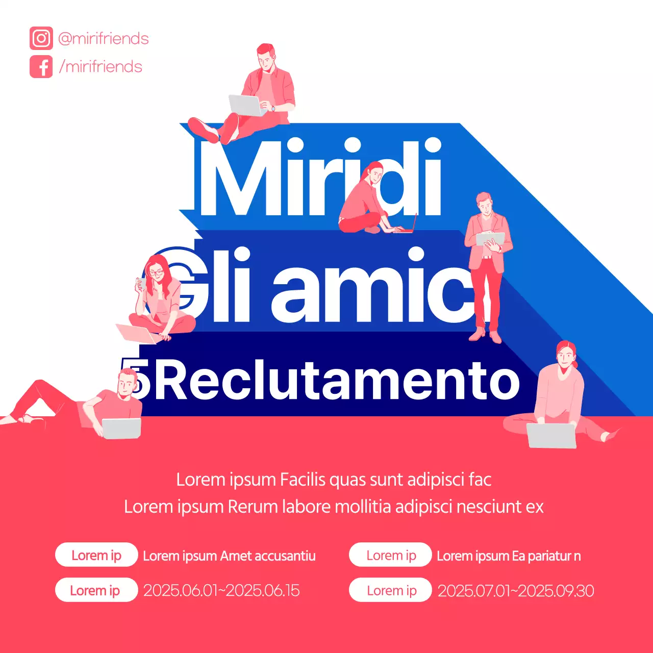 Reclutamento di sostenitori con evidenziazione del testo in rosa e blu