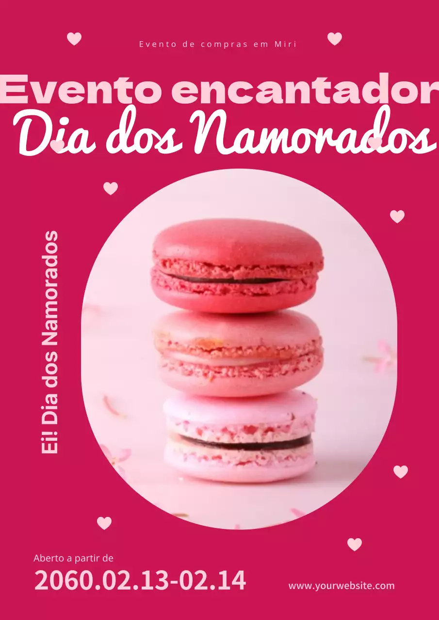 Cartaz de macarons para o Dia dos Namorados em rosa e ameixa