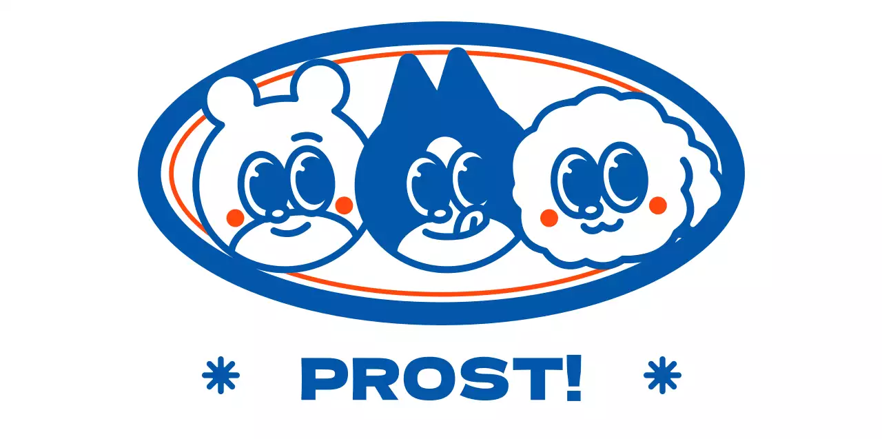 Blaue und orangefarbene Kuscheltierfreunde im Illustrationsstil für personalisierte Merchandise-Artikel