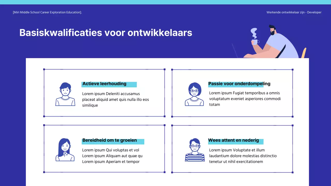 Blauw getinte ontwikkelaar training in loopbaanverkenning