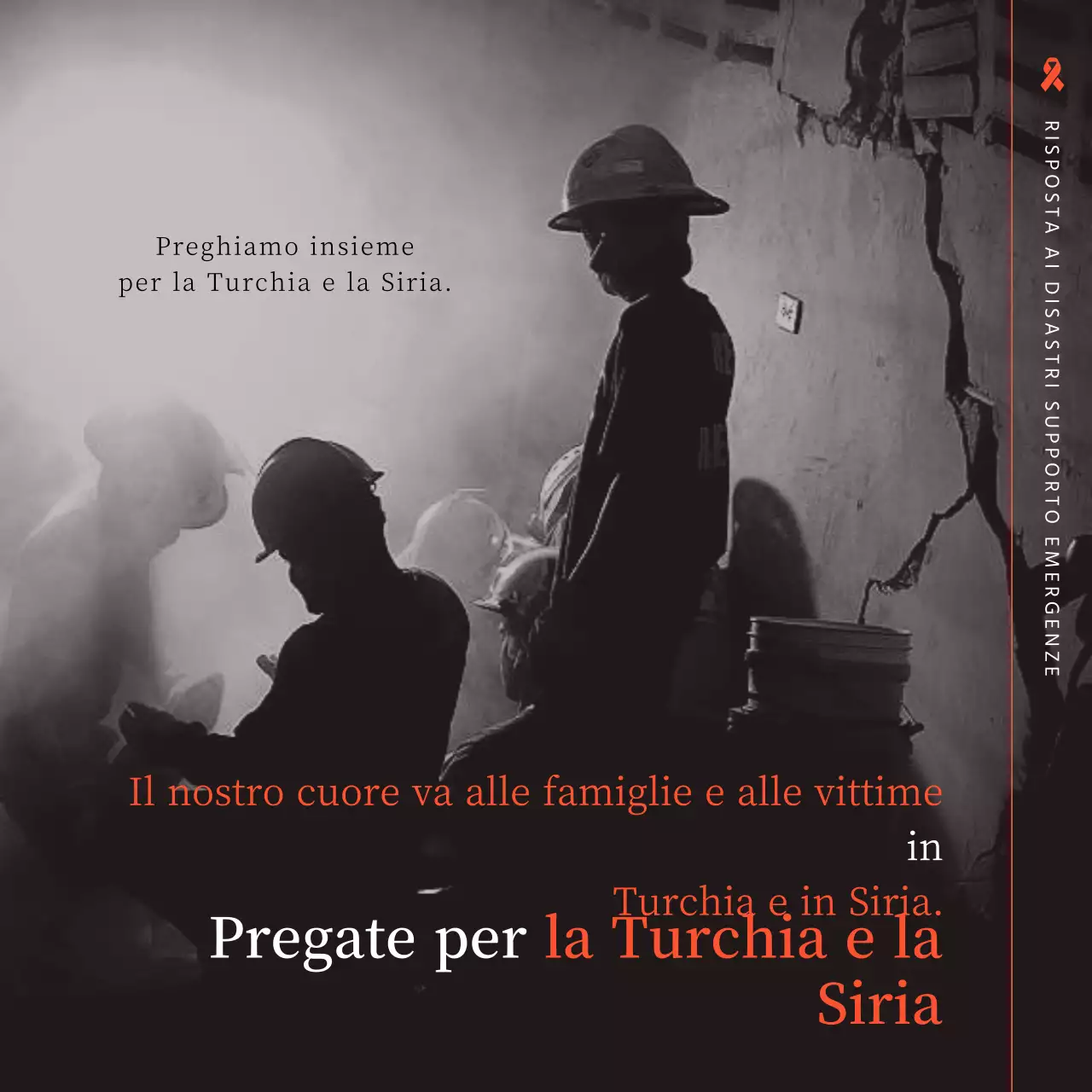 Semplice memoriale del terremoto in Turchia in arancione e bianco e nero