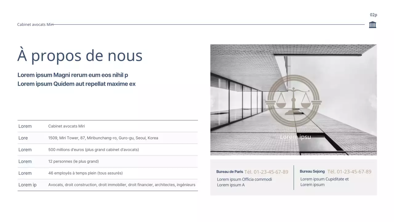 Proposition d'offre d'un cabinet juridique propre en bleu et beige (PPT)