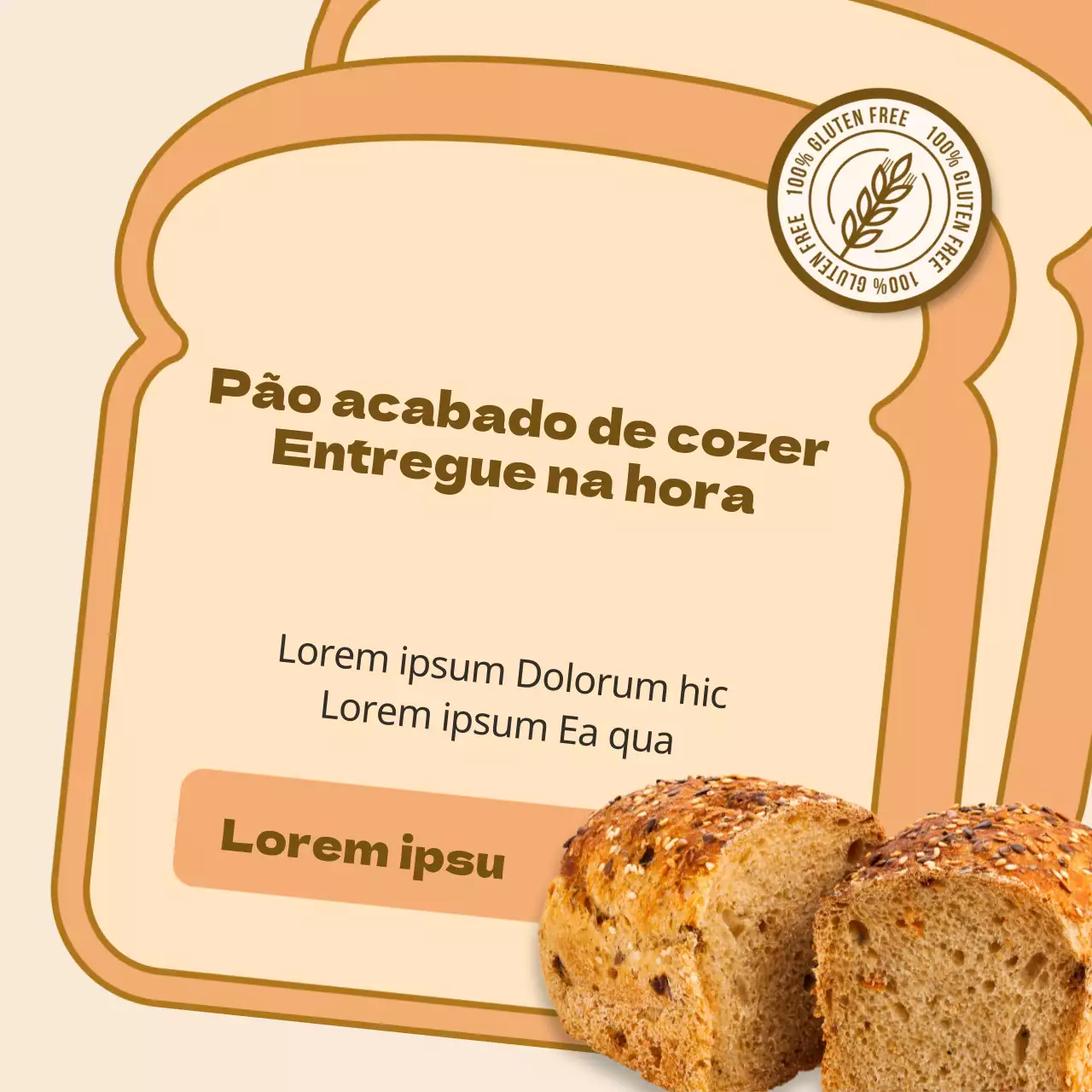 Ilustração de um pão sobre um fundo cor-de-laranjaPadariaEntrega
