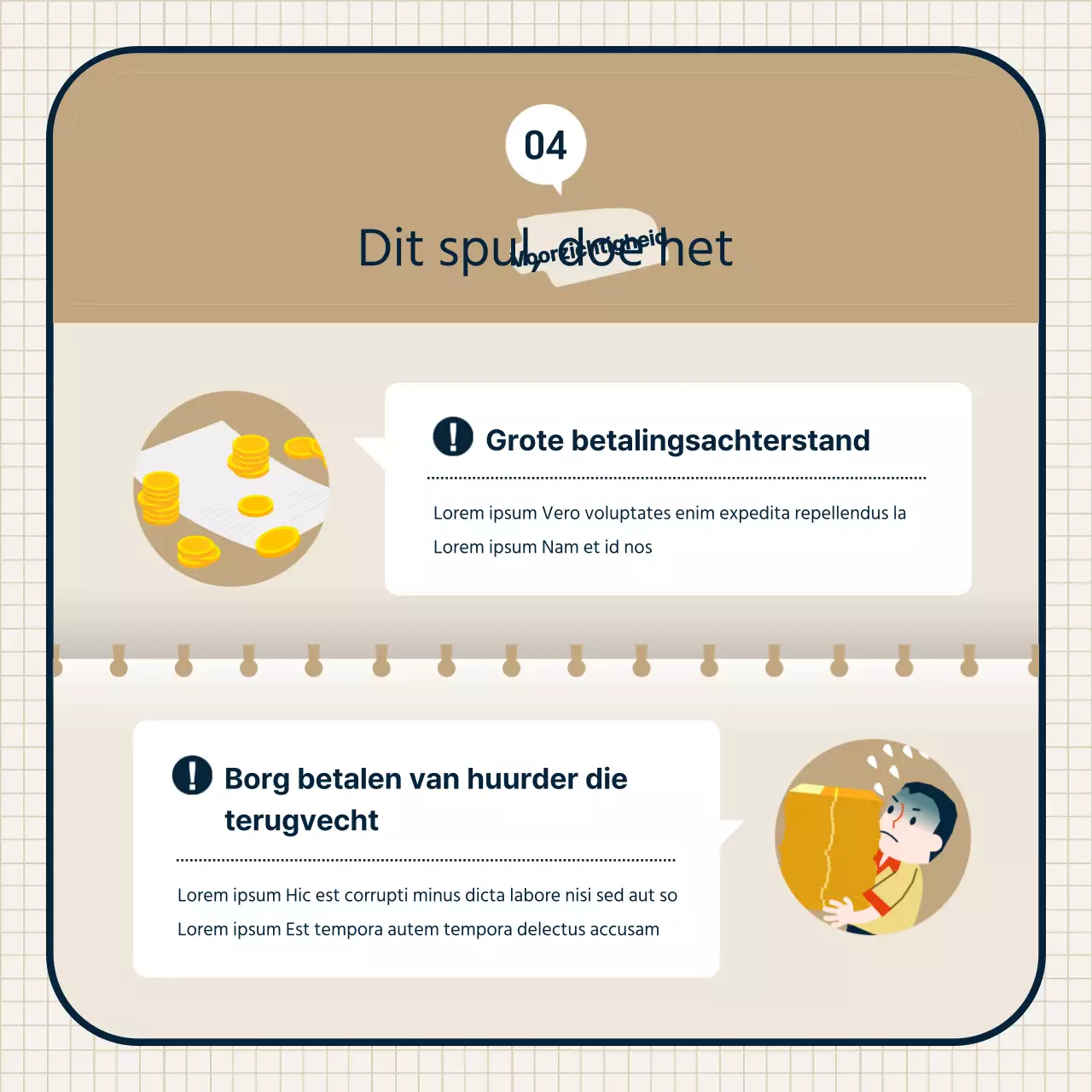 Vastgoedveiling thema met beige strakke illustraties en frame combinaties